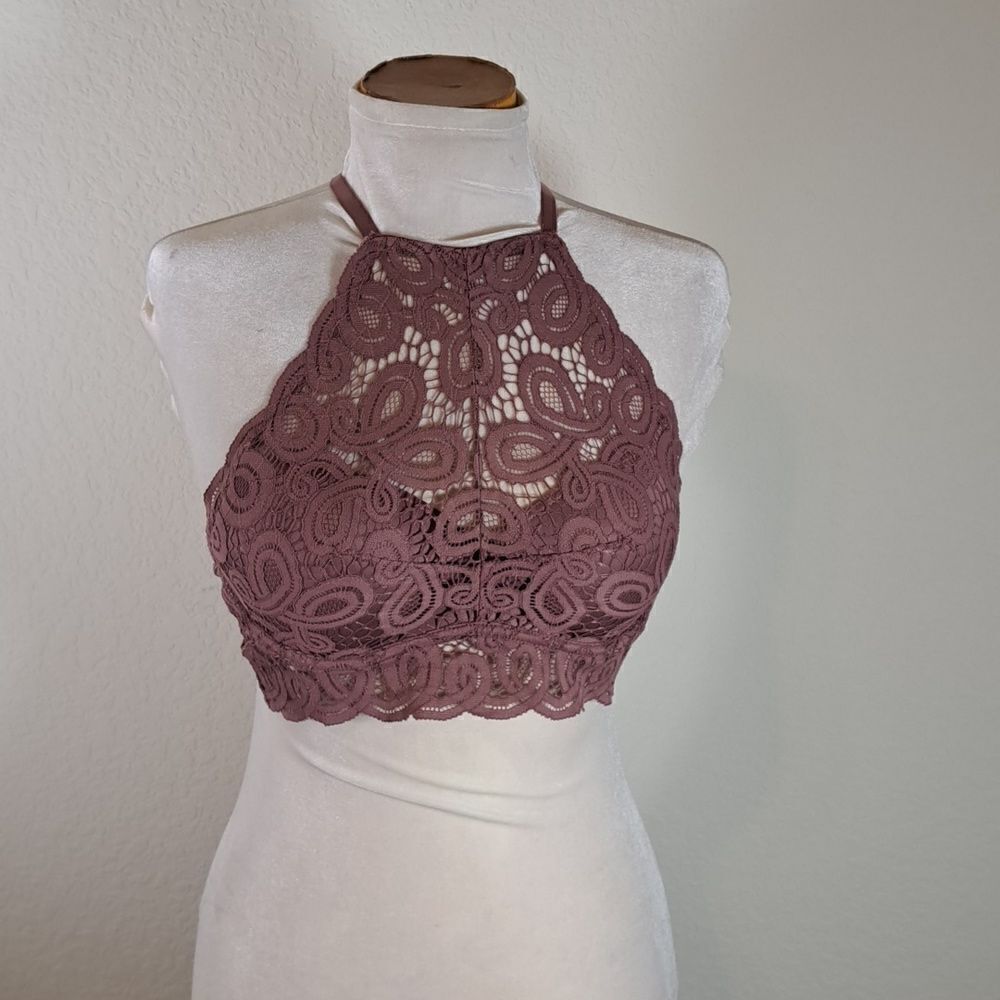 Pink Victorias Secret Bralette Mauve Lace High Neck Underwire Push Up Bra Size S - Picture 3 of 9